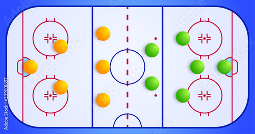 Ice Hockey sport field with a tactical scheme of the arrangement of players of two teams on the playground, plan of a game diagram for a fantasy league coach board