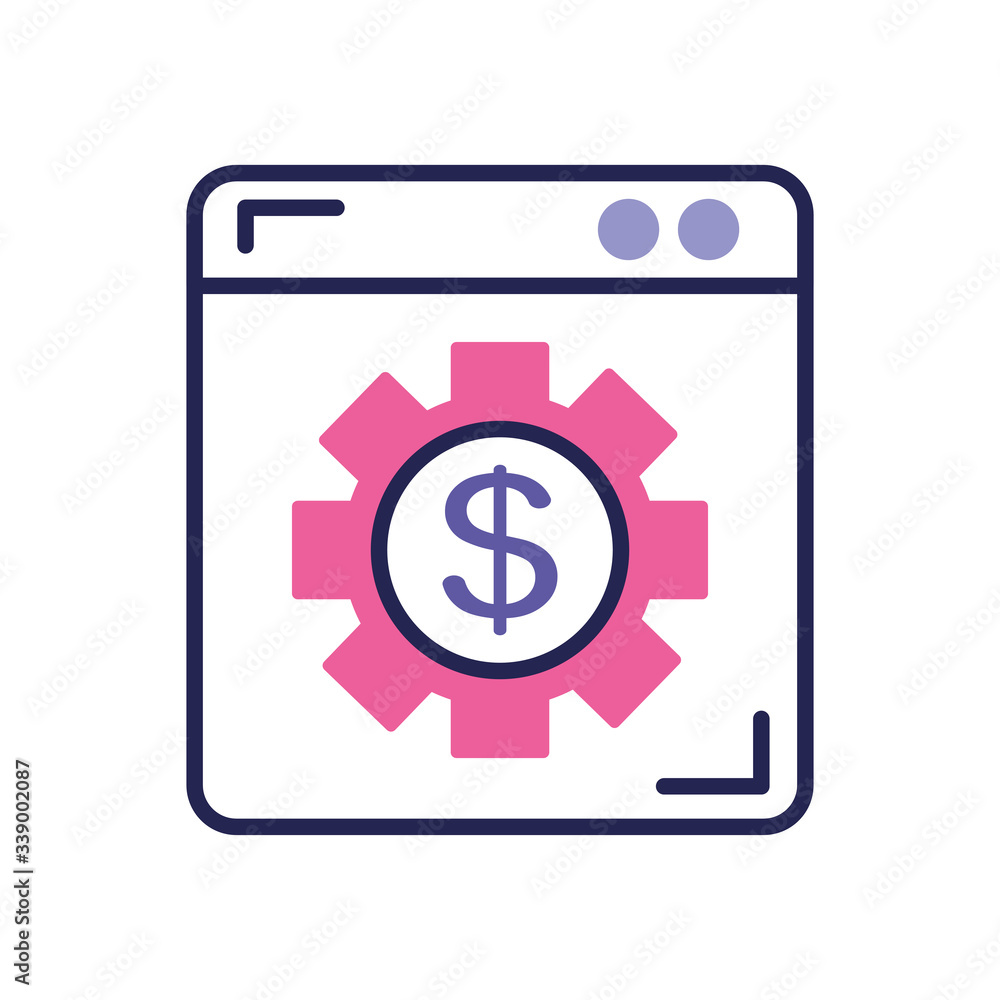 mobile banking concept, web page with gear with money symbol icon, line color style mobile banking concept, web page with gear with money symbol icon, line color style