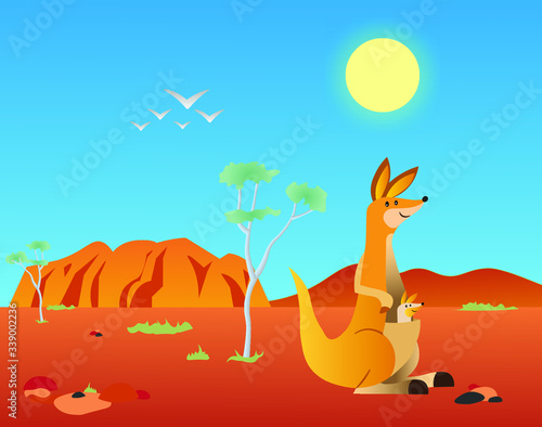 Kangaroo in Australian outback wit joey in pouch