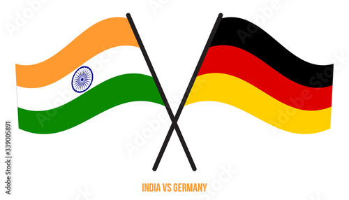 India and Germany Flags Crossed And Waving Flat Style. Official Proportion. Correct Colors