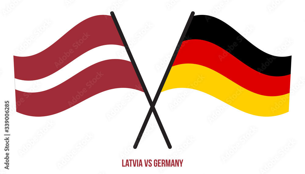 Latvia and Germany Flags Crossed And Waving Flat Style. Official Proportion. Correct Colors Latvia and Germany Flags Crossed And Waving Flat Style. Official Proportion. Correct Colors