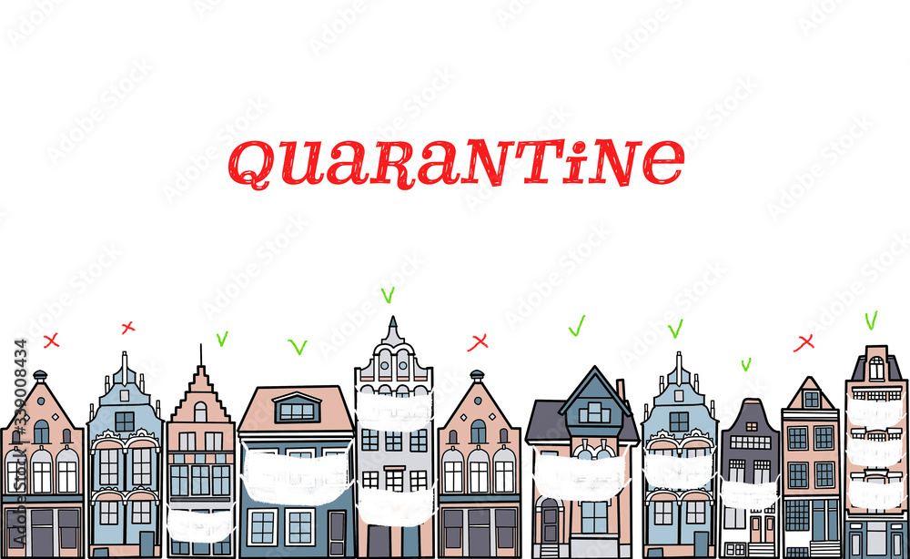 Stay home banner template. Quarantine or self-isolation. Health care concept. Fears of getting coronavirus. Global viral epidemic or pandemic. Trendy flat vector illustration. Quarantine 2019-ncov