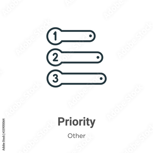 Priority outline vector icon. Thin line black priority icon, flat vector simple element illustration from editable other concept isolated stroke on white background