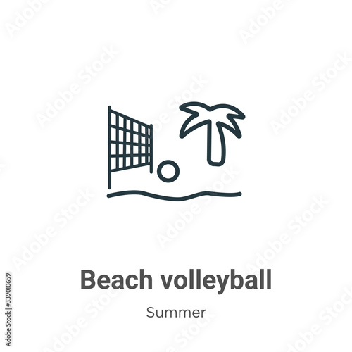 Beach volleyball outline vector icon. Thin line black beach volleyball icon, flat vector simple element illustration from editable summer concept isolated stroke on white background