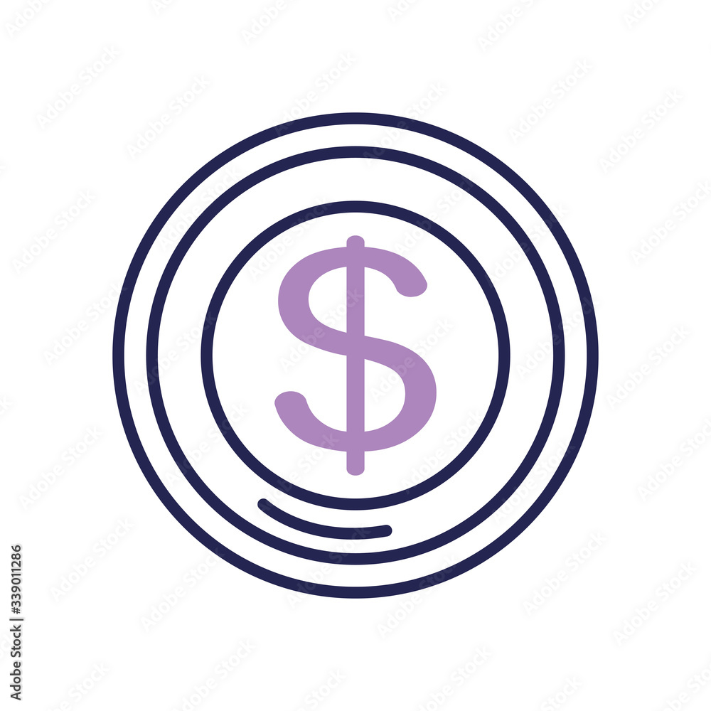 money coin icon, line color style money coin icon, line color style