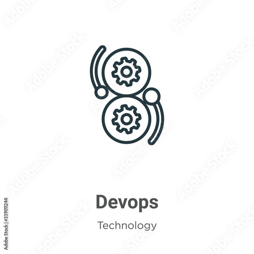 Devops outline vector icon. Thin line black devops icon, flat vector simple element illustration from editable technology concept isolated stroke on white background