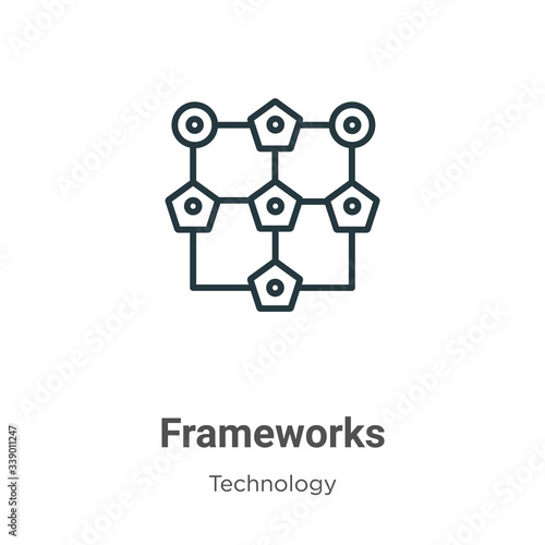 Frameworks outline vector icon. Thin line black frameworks icon, flat vector simple element illustration from editable technology concept isolated stroke on white background