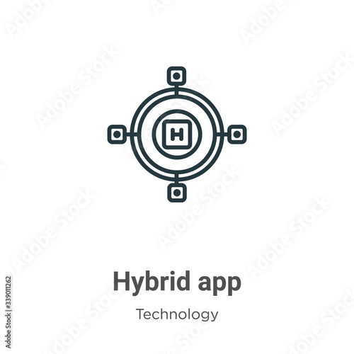 Hybrid app outline vector icon. Thin line black hybrid app icon, flat vector simple element illustration from editable technology concept isolated stroke on white background