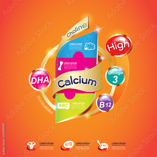 Nutrition Vitamin and Omega vector Concept for Product Strengthen the body and intelligence