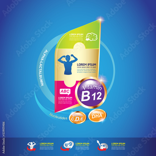Nutrition Vitamin and Omega vector Concept for Product Strengthen the body and intelligence