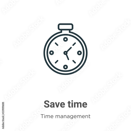 Save time outline vector icon. Thin line black save time icon, flat vector simple element illustration from editable time management concept isolated stroke on white background