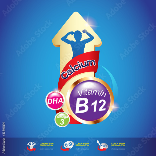 Nutrition Vitamin and Omega vector Concept for Product Strengthen the body and intelligence