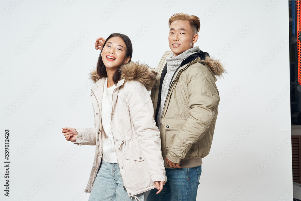 Cheerful young couple charm lifestyle fun winter joy Cheerful young couple charm lifestyle fun winter joy