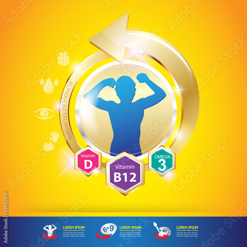 Nutrition Vitamin and Omega vector Concept for Product Strengthen the body and intelligence