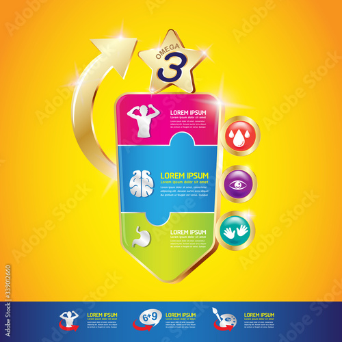 Nutrition Vitamin and Omega vector Concept for Product Strengthen the body and intelligence