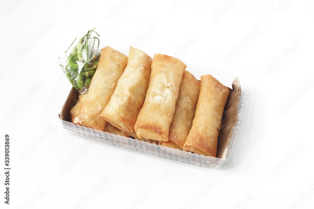 Deep fried Lumpia Semarang, spring roll Asia food isolated on white
