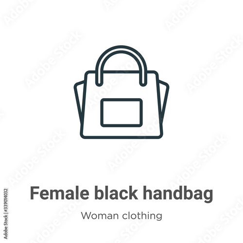 Female black handbag outline vector icon. Thin line black female black handbag icon, flat vector simple element illustration from editable woman clothing concept isolated stroke on white background