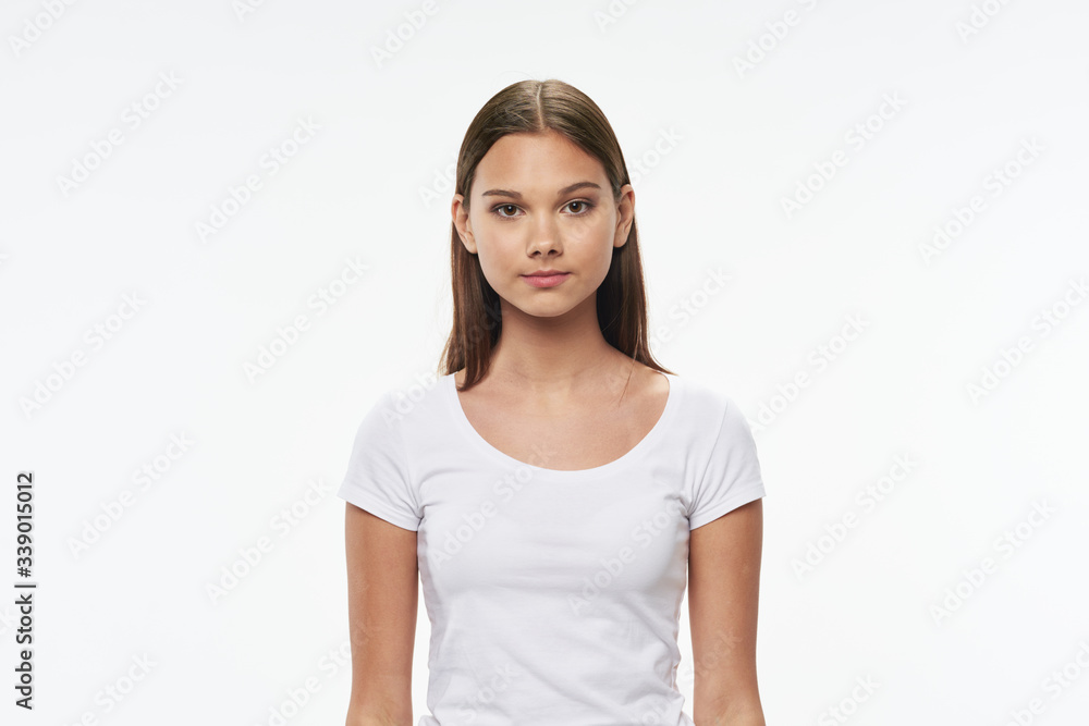 White t-shirt beautiful girl cropped view White t-shirt beautiful girl cropped view