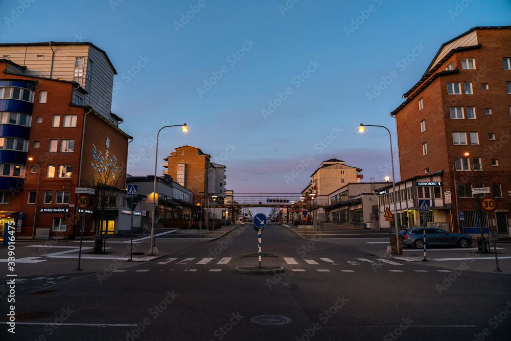 night view of the streets in Stockholm, Rinkeby