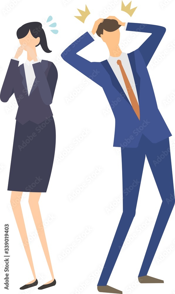 Illustration of the graph going down. Vector illustration. get shocked. loss.ショックを受ける女性と男性 困る ベクターイラスト Illustration of the graph going down. Vector illustration. get shocked. loss.ショックを受ける女性と男性 困る ベクターイラスト