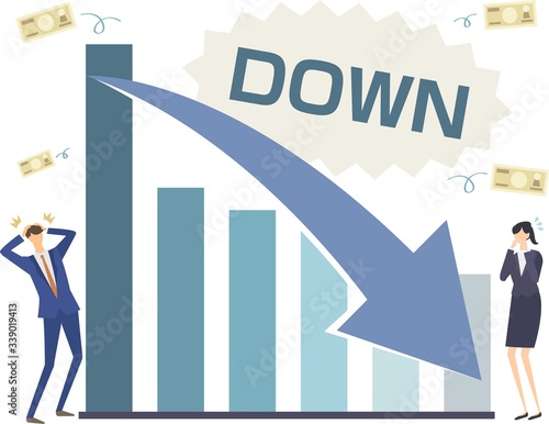 Illustration of the graph going down. Vector illustration. get shocked. loss.