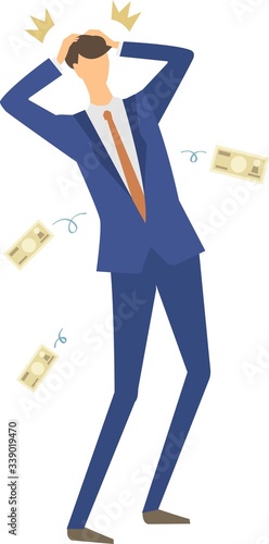 Illustration of the graph going down. Vector illustration. get shocked. loss.ショックを受ける男性　困る　ベクターイラスト