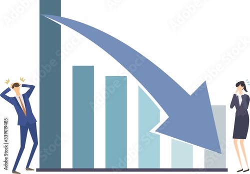 Illustration of the graph going down. Vector illustration. get shocked. loss.