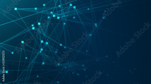 Abstract blue green polygon tech network with connect technology background. Abstract dots and lines texture background. 3d rendering.