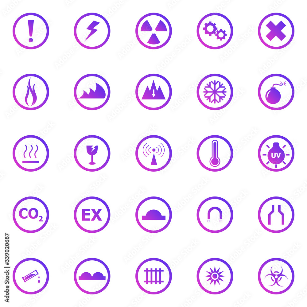 Warning sign gradient icons on white background Warning sign gradient icons on white background
