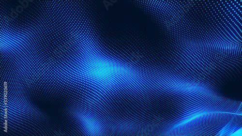 Dot white blue wave light screen gradient texture background. Abstract technology big data digital background. 3d rendering.