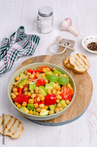 Slices of stewed vegetables with chickpeas