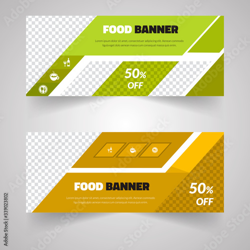 Food & Restaurant standard size Web Banners. Modern design concept for corporate website advertising.