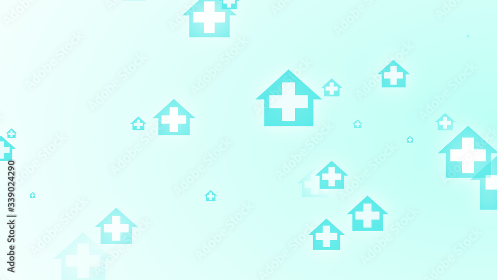 Medical health blue green cross on home pattern background. Abstract banners with prevent virus infection and healthcare stay home concept. Medical health blue green cross on home pattern background. Abstract banners with prevent virus infection and healthcare stay home concept.