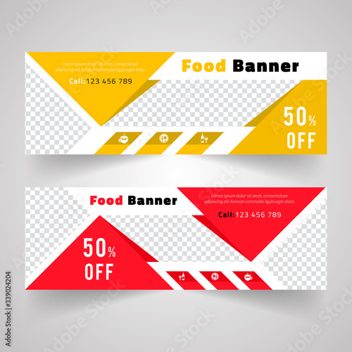 Food & Restaurant standard size Web Banners. Modern design concept for corporate website advertising.