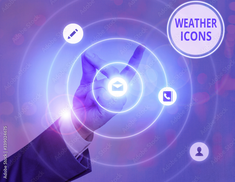 Writing note showing Weather Icons. Business concept for Plotted on a