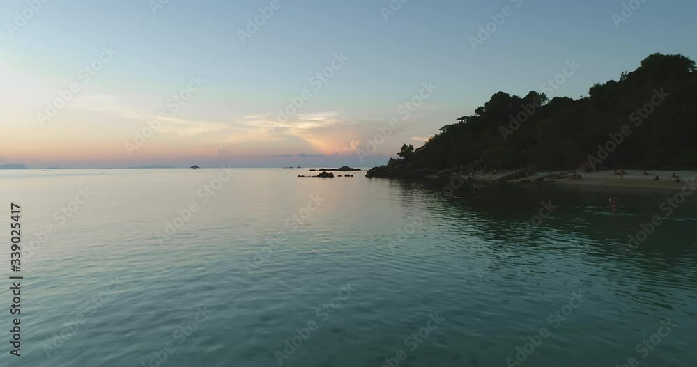 Beach Island Rocky Hills Landscape Aerial View. Epic Sea Coast Landscape Sandy Coastline Vacationers Rest on Beach. Asian Lagoon Water Bay Wild Nature Eco Tourism Natural Environment Thailand 4K Beach Island Rocky Hills Landscape Aerial View. Epic Sea Coast Landscape Sandy Coastline Vacationers Rest on Beach. Asian Lagoon Water Bay Wild Nature Eco Tourism Natural Environment Thailand 4K