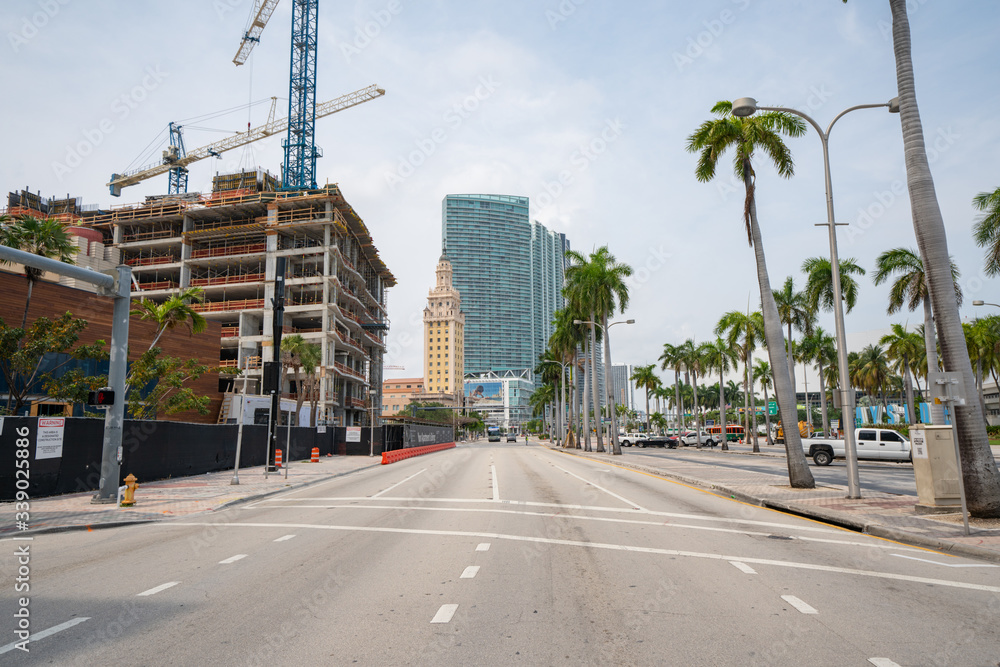 Empty streets at Downtown Miami stay at home order Coronavirus Covid 19 pandemic Empty streets at Downtown Miami stay at home order Coronavirus Covid 19 pandemic