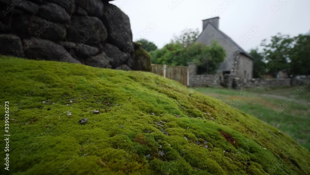 Follow Shot Over Moss Covered Wall In Concarneau, France. Low Angle Follow Shot Over Moss Covered Wall In Concarneau, France. Low Angle