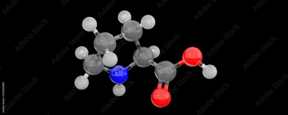 3d glass chemical structure of proline molecule 3d glass chemical structure of proline molecule