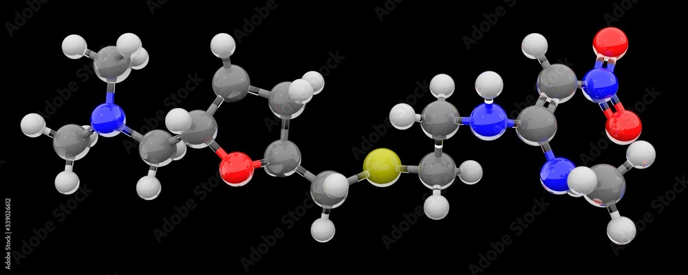 3d glass chemical structure of zantac molecule 3d glass chemical structure of zantac molecule