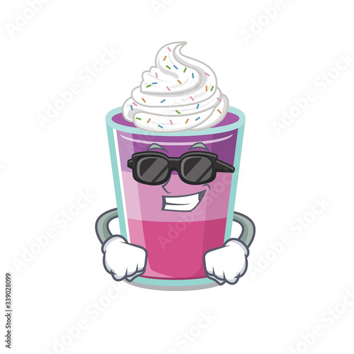 Cool cocktail jelly cartoon character wearing expensive black glasses