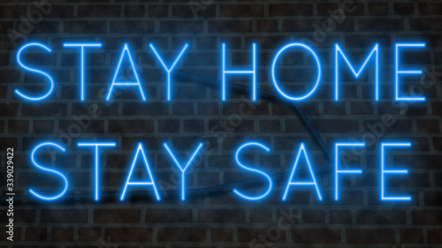 Colorful neon sign STAY HOME STAY SAFE