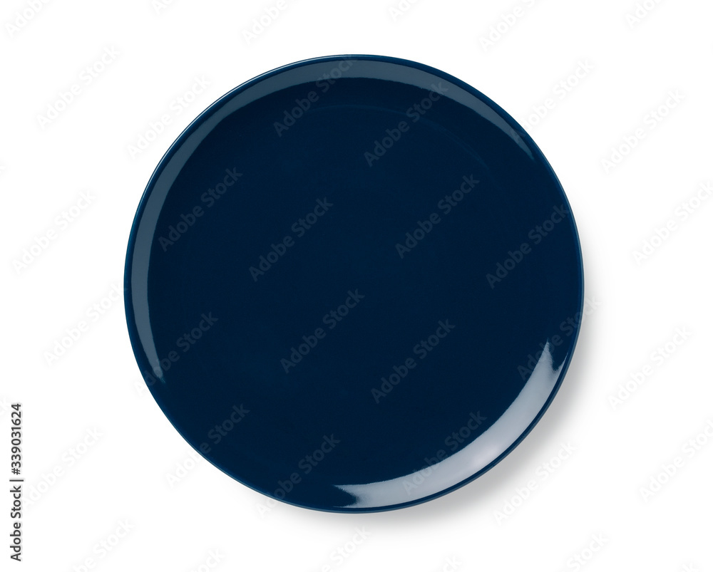 Navy blue plate placed on a white background Navy blue plate placed on a white background
