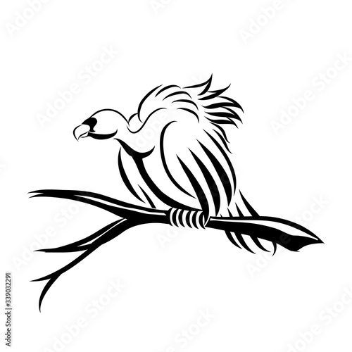 Vector Line Art Illustration of a vulture. It is perching on a dead tree to wait for the victim.