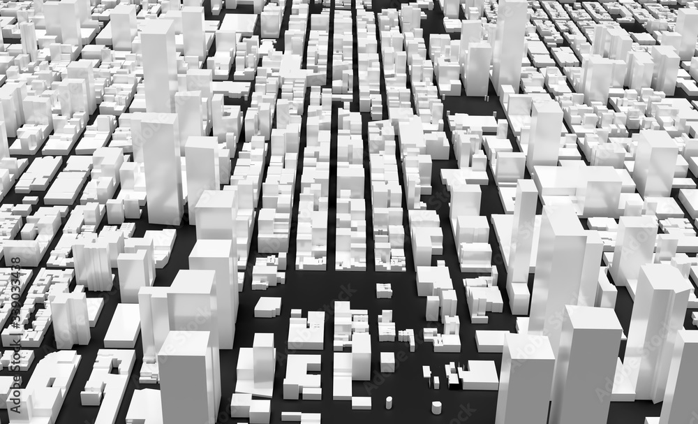 Fototapeta premium Abstract cityscape. View from above with going perspective. 3D illustration