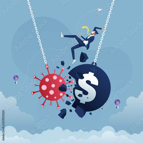 Pandemic and flu outbreak coronavirus or COVID-19 effect dollar currency trade and economy-Business and financial recession concept
