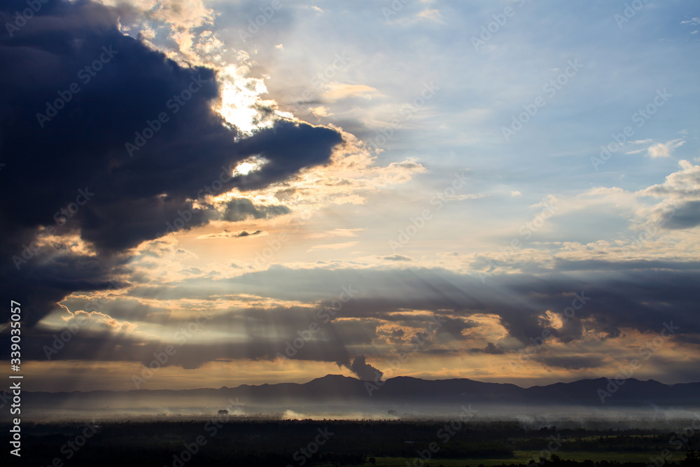 colorful dramatic sky with cloud at sunset