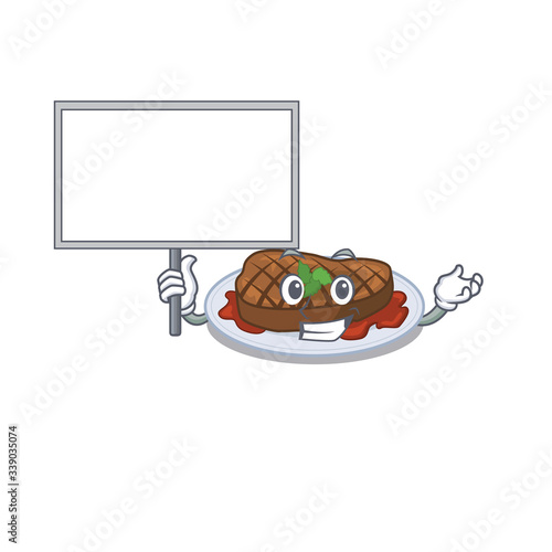 An icon of grilled steak mascot design style bring a board