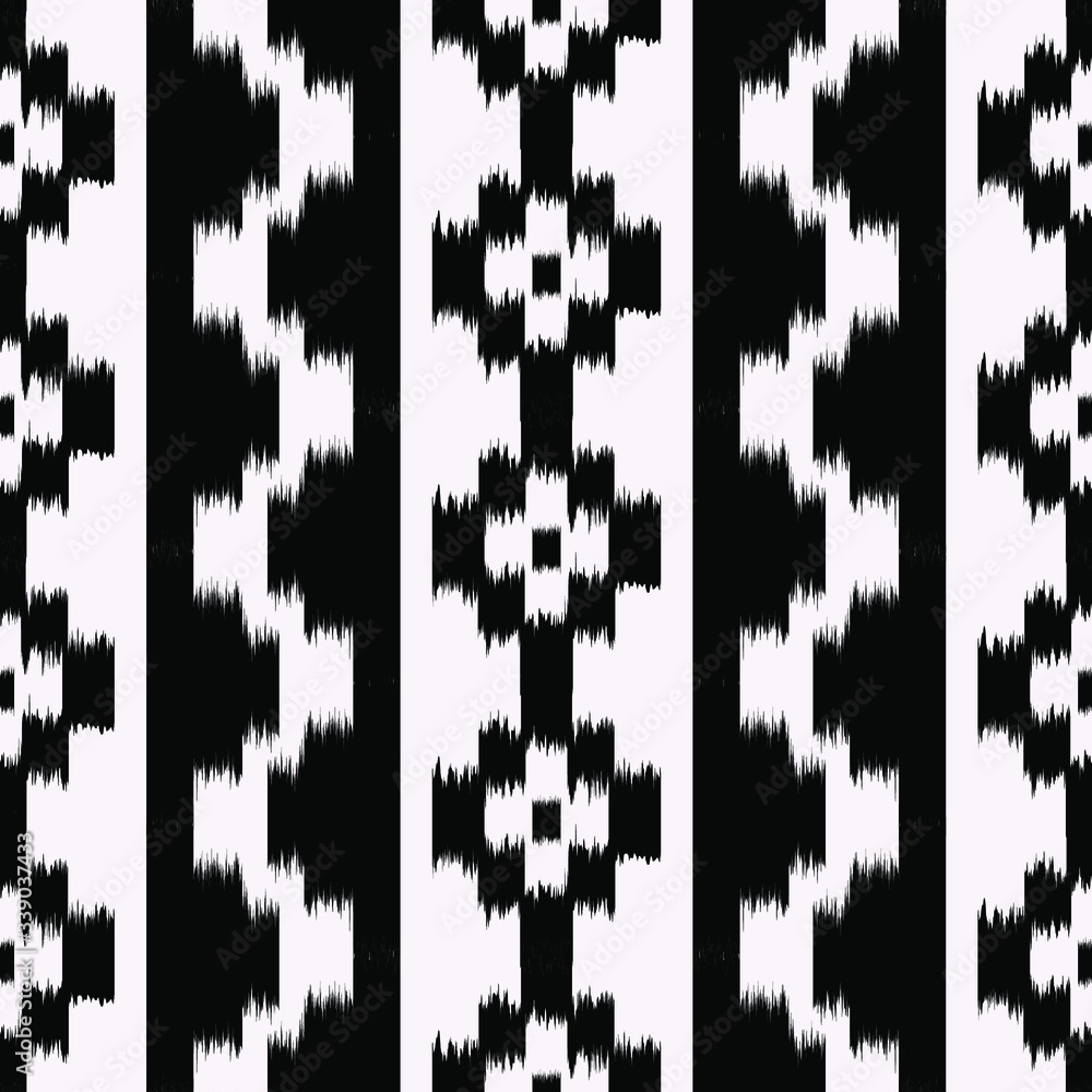 Black and white ikat Seamless Pattern Design for Fabric. Vector EPS10 Black and white ikat Seamless Pattern Design for Fabric. Vector EPS10