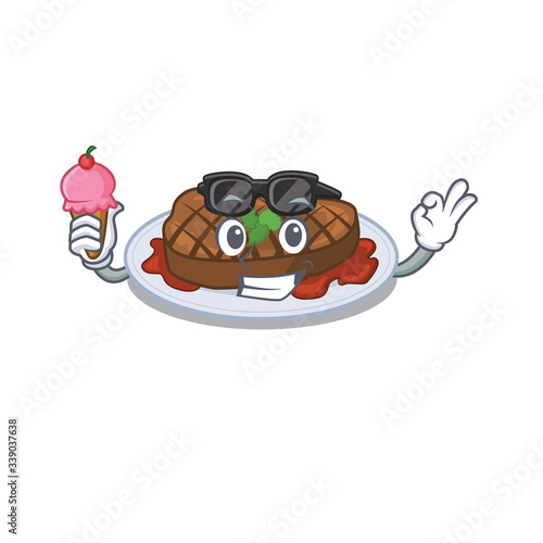 Cartoon design concept of grilled steak having an ice cream